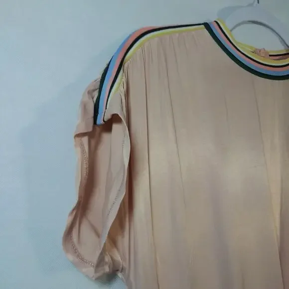 Zara Pink Satin Sport Stripe Short Sleeve Dress Size M - Picture 6 of 10